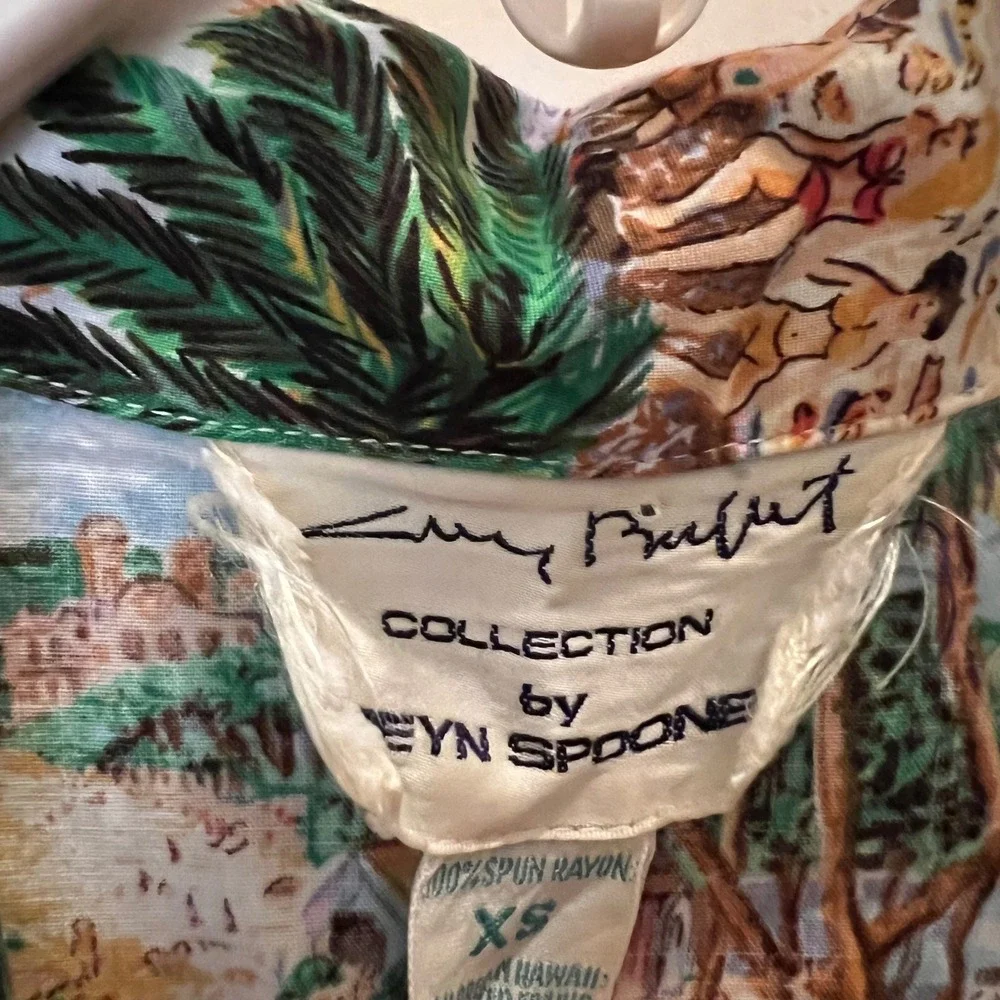 Reyn Spooner Guy Buffet Collection Top XS Tropical‎ Hawaiian Beach Palm Tree